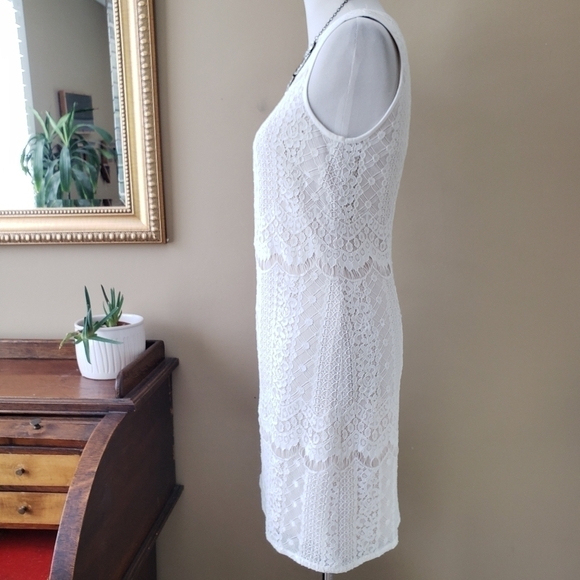 Adrianna Papell White Lace Shift Sheath Dress Sleeveless Size 8 - Picture 5 of 8